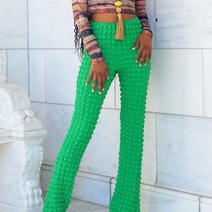 SHEIN Lime Green 3D Flare Pants